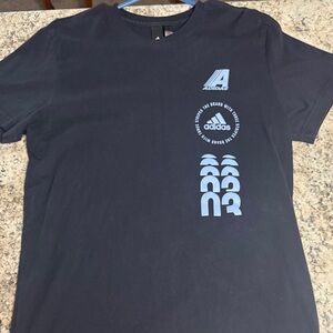 adidas Black Tee with Light Blue Vertical Logo Stack